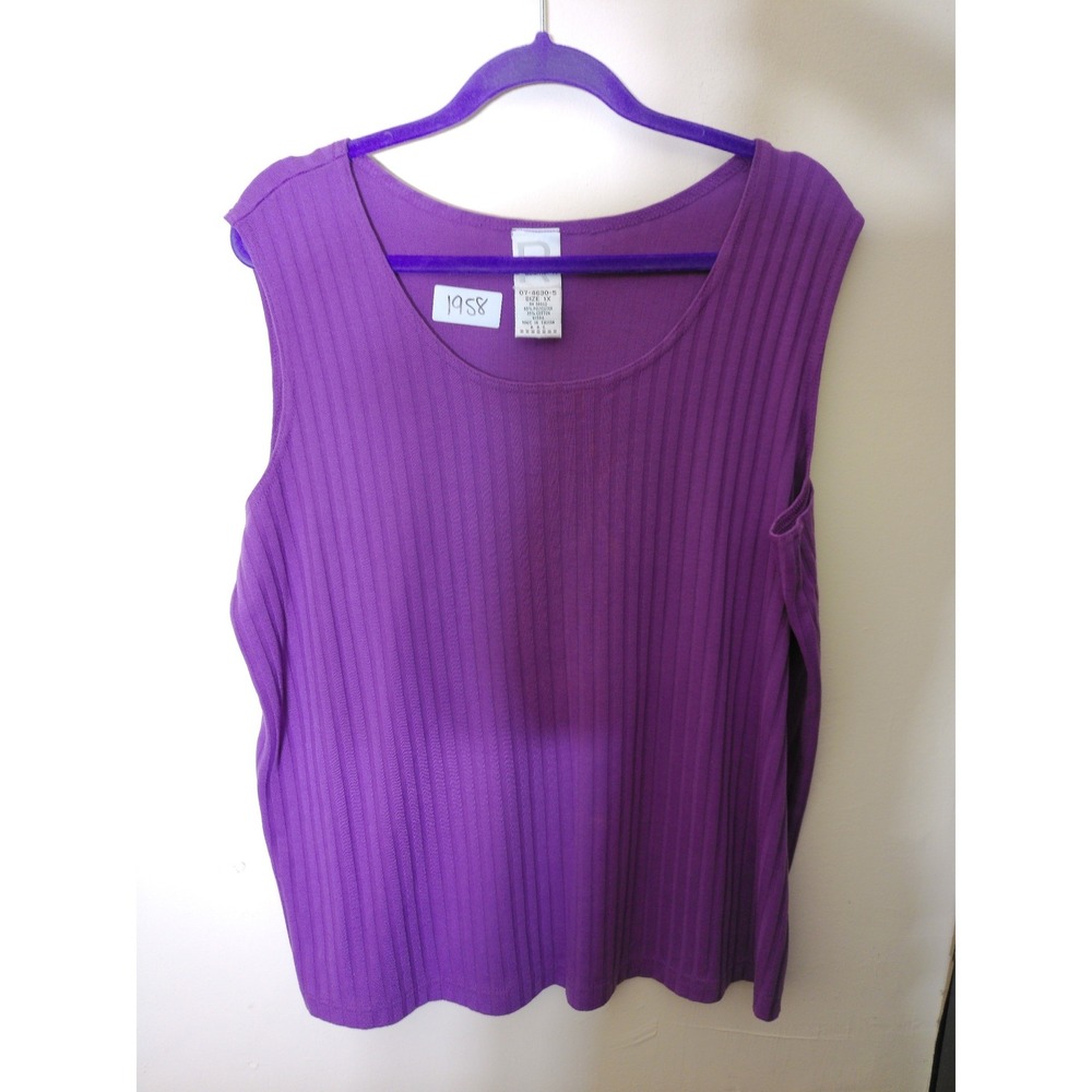 Roaman's Tank Top Women 1X Purple Ribbed Scoop Neck Sleeveless Casual Basic